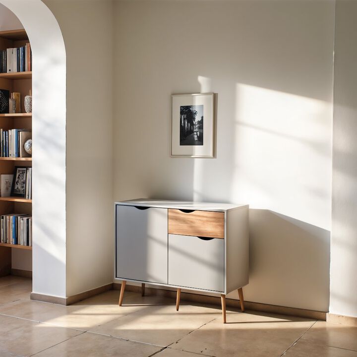 FurniFact White Sideboard with Drawer and Doors - Elegant White Storage Cabinet