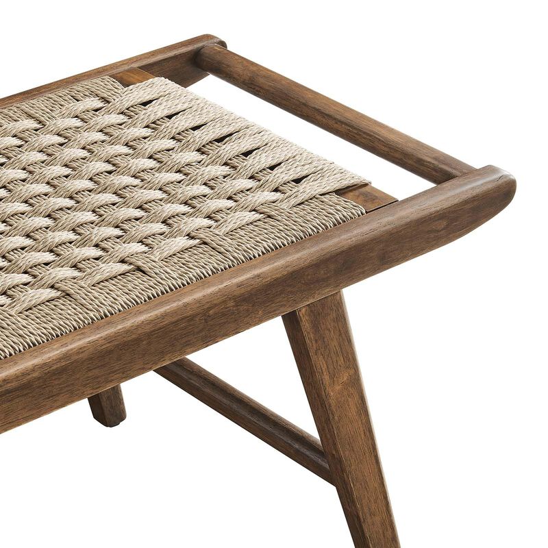 Modway Saoirse 47" Wove Rope Wood Bench in Walnut Black image number 5