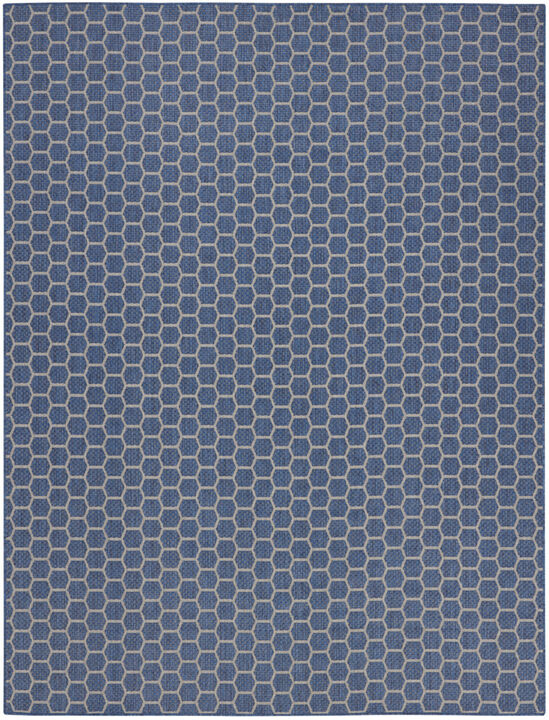 HomeRoots 9' X 12' Blue And Beige Geometric Indoor Outdoor Area Rug