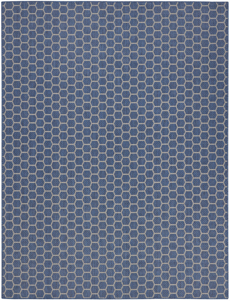 HomeRoots 9' X 12' Blue And Beige Geometric Indoor Outdoor Area Rug image number 0