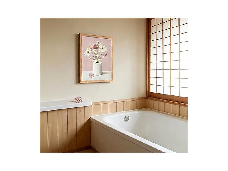 Framed Funny Bathroom Canvas Wall Art Pink Daisy Floral Botanical Decor Toilet image number 3