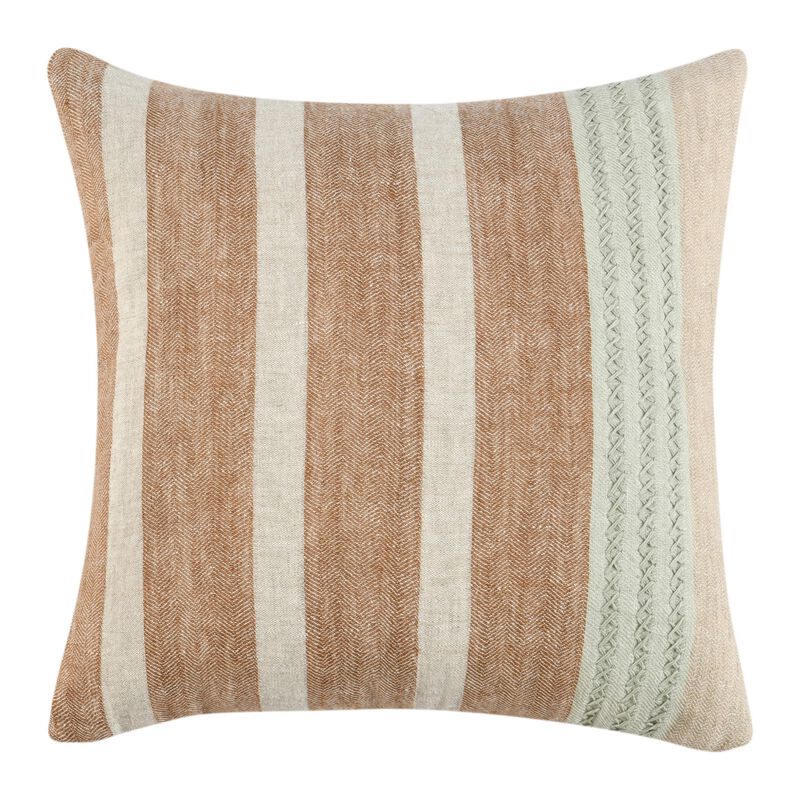Chia Throw Pillow, 22 Inch Brown White Coastal Striped Linen Pattern - Benzara