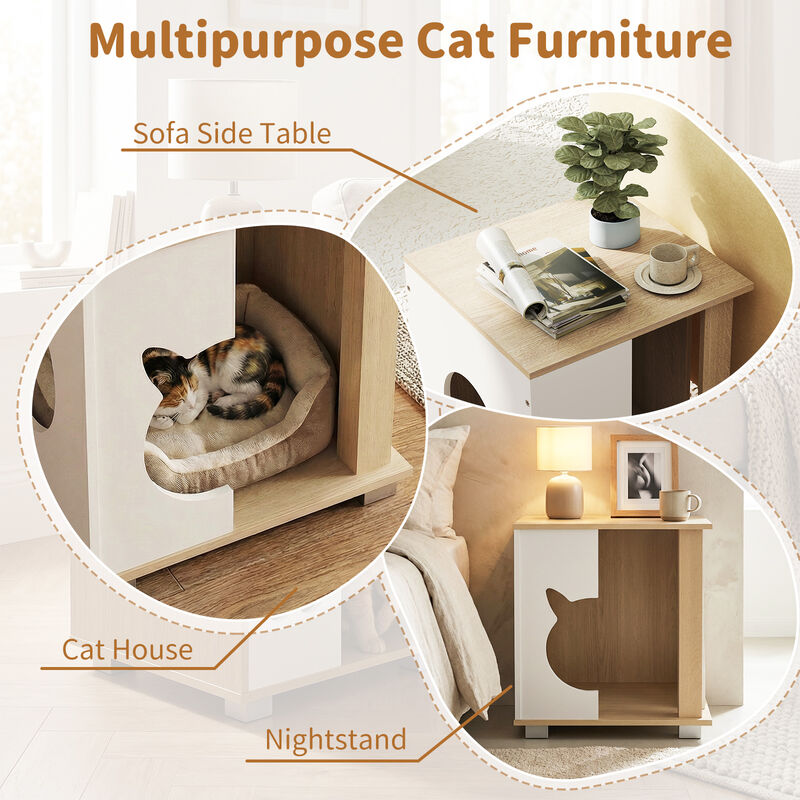 Natural Wooden Cat Condo with Semi-Enclosed Design, Kitty Head Entry, and Metal Legs image number 5