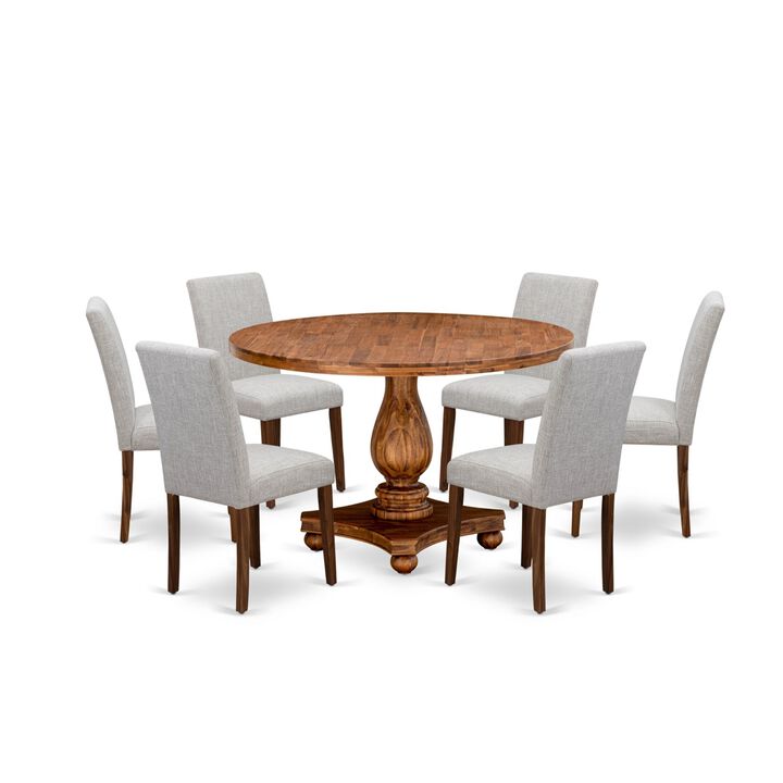 East West Furniture I2AB7-N35 7Pc Dining Room Set - Round Table and 6 Parson Chairs - Antique Walnut Color