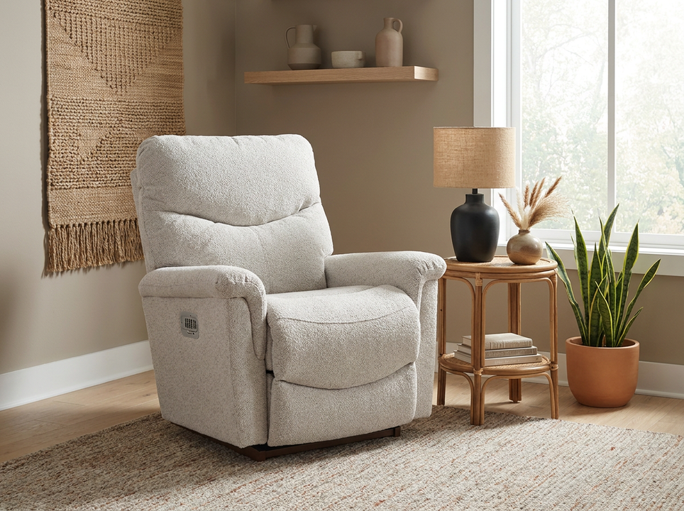 James Chalk Power Rocking Recliner with Adjustable Headrest and Lumbar
