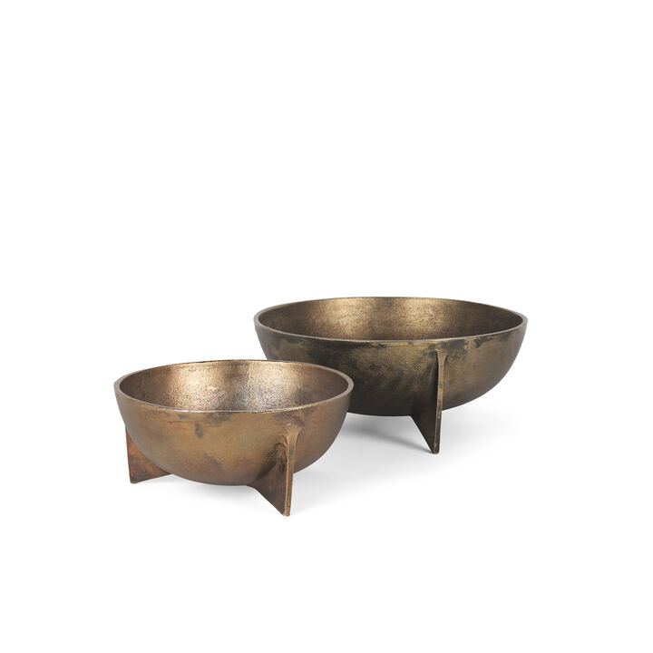 HomeRoots Set of Two Gold Metal Round Centerpiece Bowl