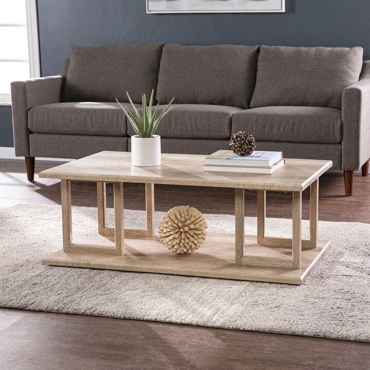 Homezia 42" Natural Light Brown Wood Two Tier Rectangular Coffee Table