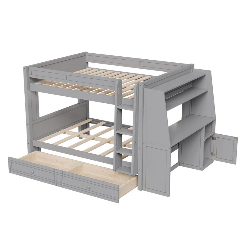 Merax Multifunctional Bunk Bed with Desk, Bookshelves & Drawers
