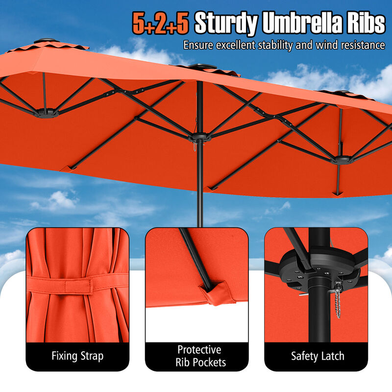 Extra-Large Patio Umbrella with LED Solar Lights and Crank Handle