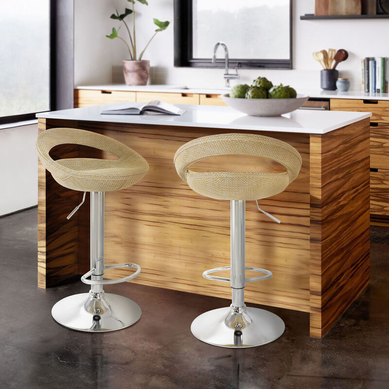 Elama 2 Piece Adjustable Rattan Barstool in Tan with Chrome Base