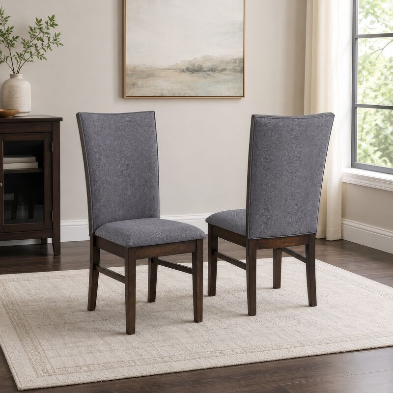 Sher Side Dining Chair Set of 2, Foam Fill Gray Fabric Seat, Brown Wood image number 1