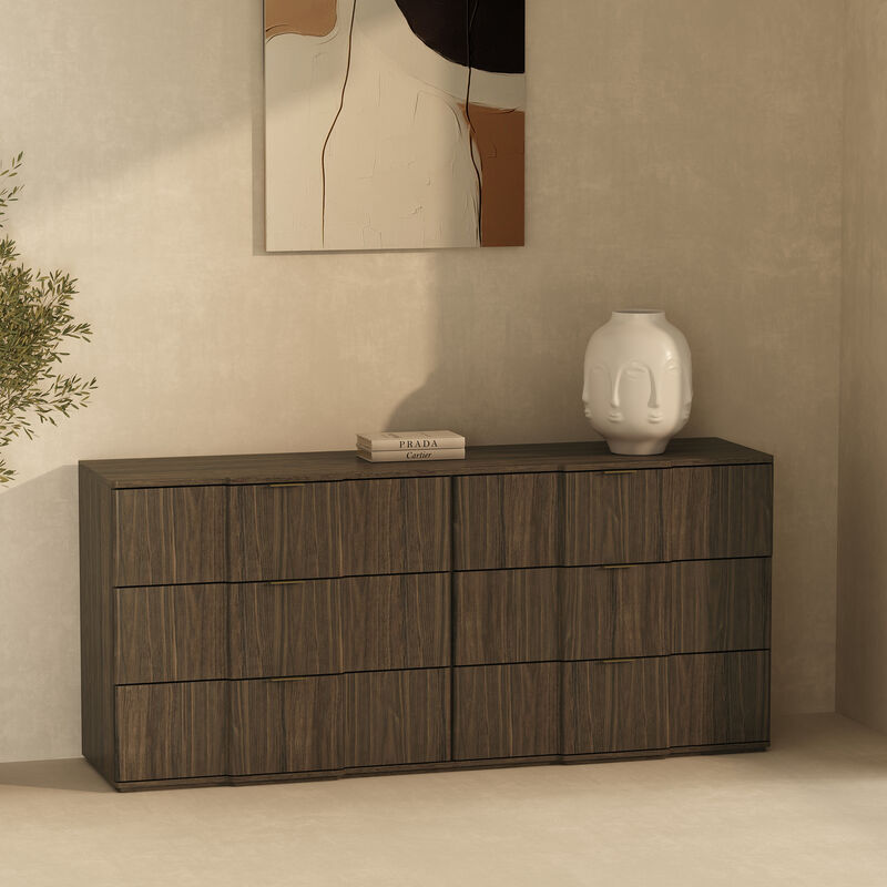 Clive Mid-Century Modern 6-Drawer Dresser in Walnut Brown and Gold image number 2