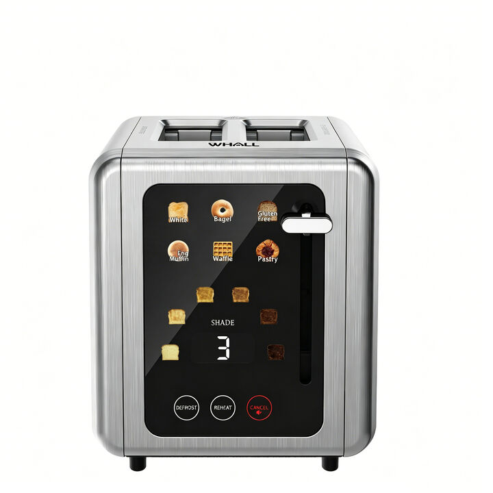 WHALLULTRA 2 Slice Stainless Steel Toaster, 5 Basic Functions with Bagel, Cancel, Defrost & Removable Crumb Tray
