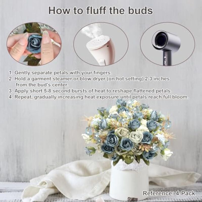 2 Pack Blue Artificial Rose Flower Heads Wedding Centerpiece Decor image number 3