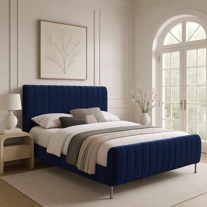 Meridian Furniture Zara Navy Velvet Queen Bed