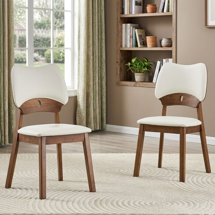 Whisen 2-Pack Solid Wood Dining Chairs with Hollow Out Backrest, PU Leather Upholstered Chairs for Dining Room, Kitchen, Living Room