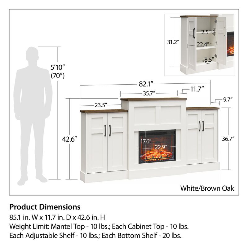 Hattie Mantel with Electric Fireplace and Built-In Side Storage Cabinets