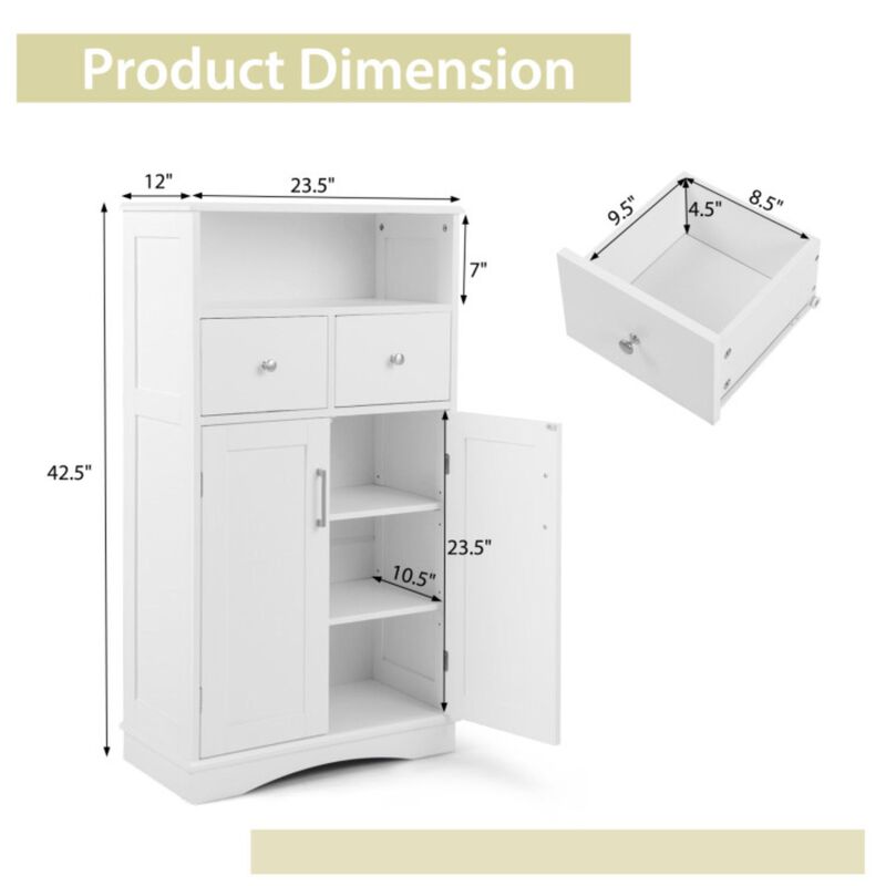 Hivvago 2 Doors Freeestanding Bathroom Floor Cabinet with 2 Drawers and Adjustable Shelves