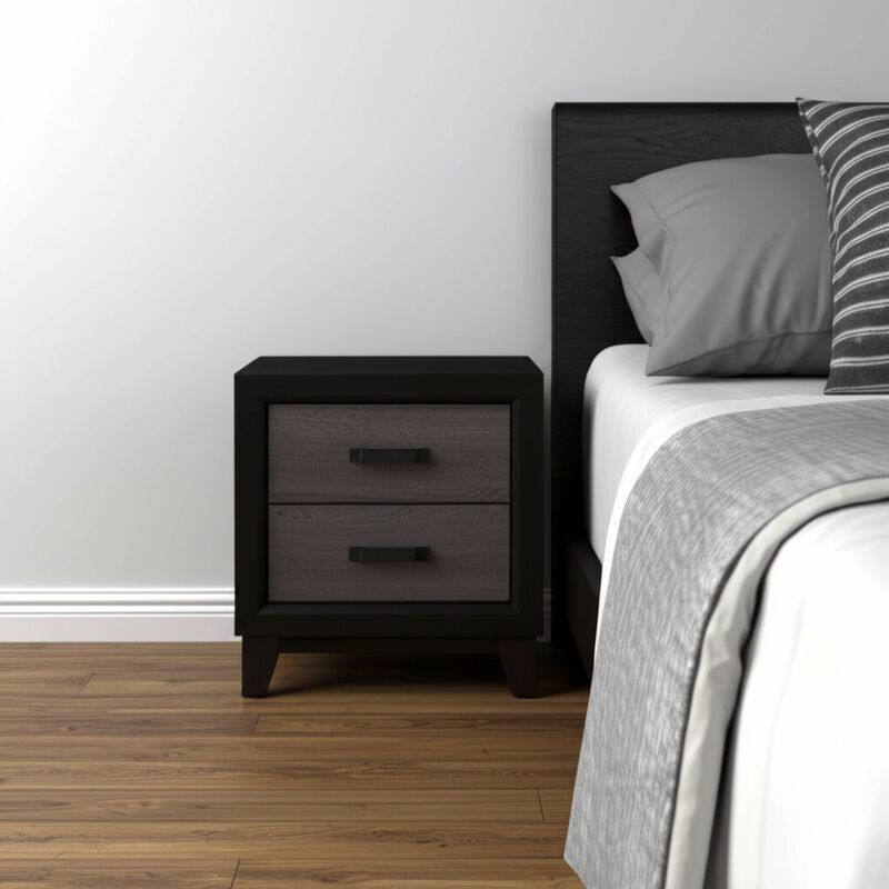 HomeRoots 22" Black And Gray Wood Two Drawer Nightstand