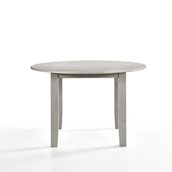 Pane 47 Inch Rounded Wood Dining Table, Smooth Gray Finish, Tall Block Legs