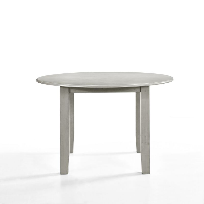 Pane 47 Inch Rounded Wood Dining Table, Smooth Gray Finish, Tall Block Legs