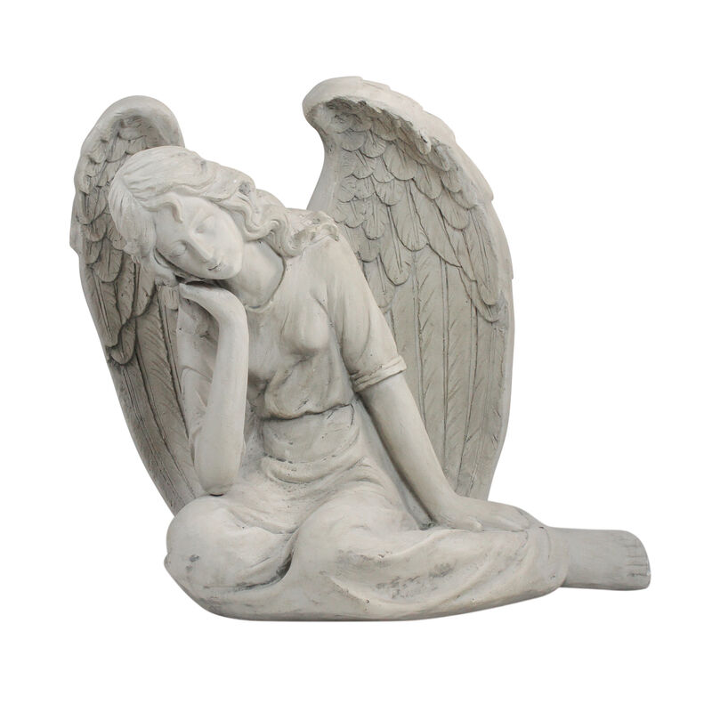 17" Gray Graceful Sitting Angel Outdoor Garden Statue image number 1