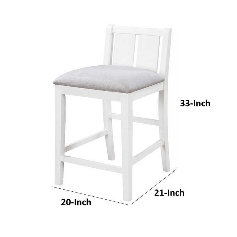 Ham 25 Inch Counter Height Chair Set of 2, Cream Fabric, White Wood Finish - Benzara