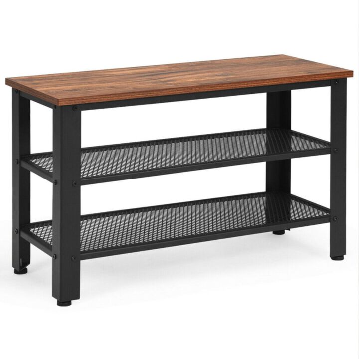 Hivvago 3-Tier Shoe Rack Industrial Shoe Bench with Storage Shelves