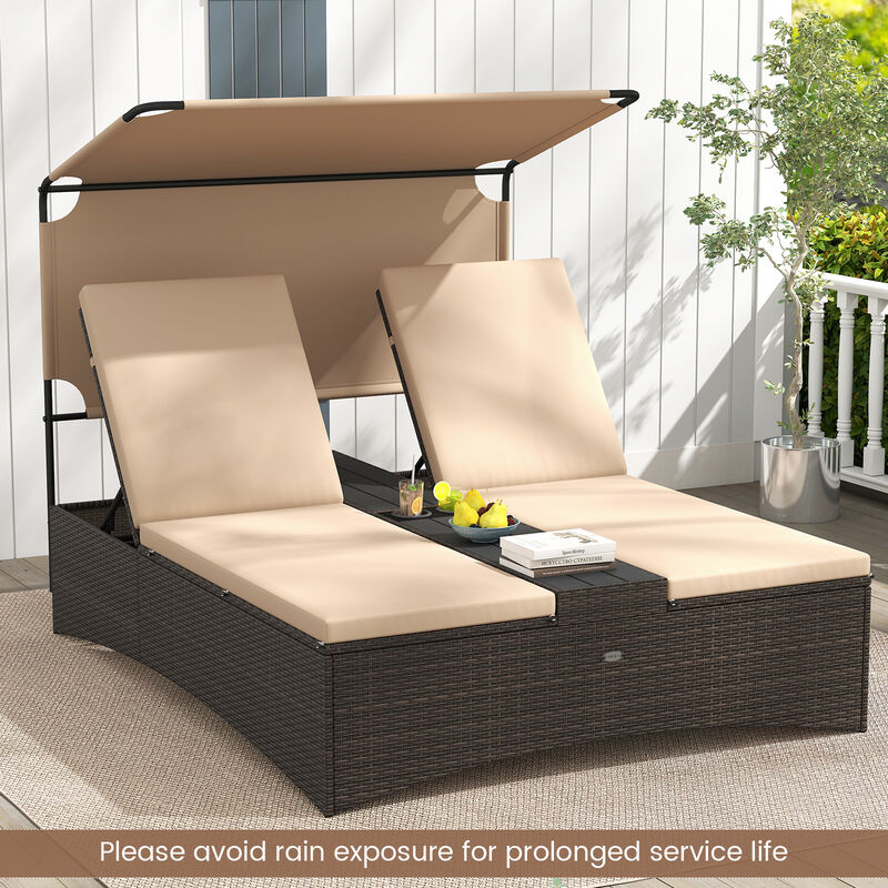2-Person Outdoor PE Rattan Daybed with Adjustable Backrests &ndash; Brown image number 1