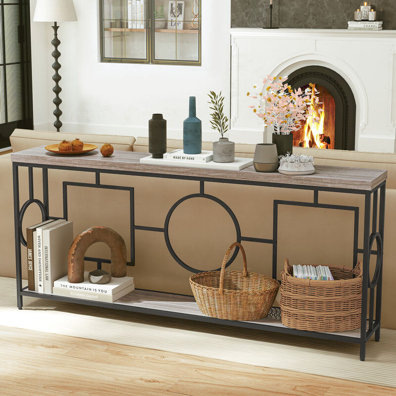 Slim Console Table with Faux Marble Top and Open Storage Shelf – Perfect for Hallways