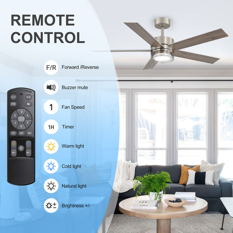 Breezary 52 In Dimmable LED Ceiling Fan with Light, 5 Plywood Blades, 3 CCT, Remote Control image number 3