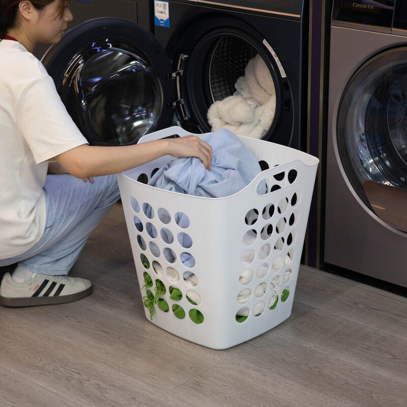 Flexible Plastic Carry Laundry Basket Holder Square Storage Hamper with Side Handles, Purple