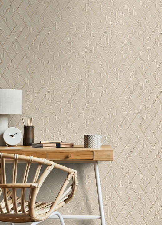 Ember Taupe Geometric Basketweave Wallpaper