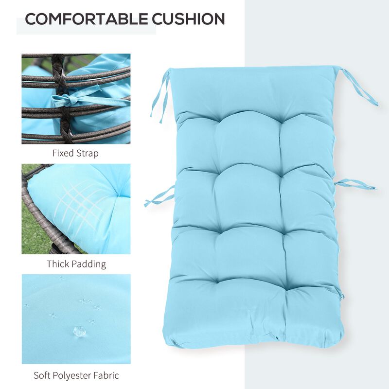 Sky Blue Patio Egg: Teardrop Wicker Lounge Chair with Cushion