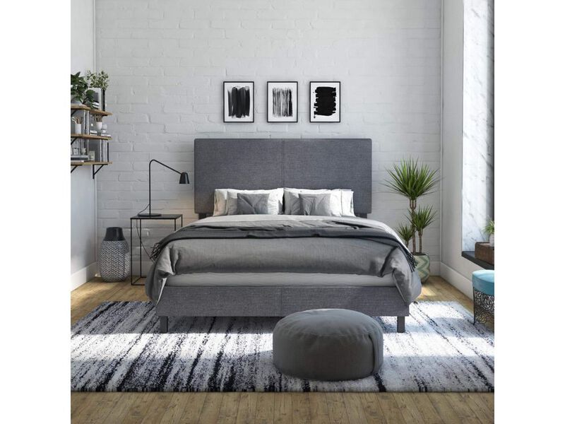 Janford Full Upholstered Bed &ndash; Gray Linen Platform Frame with Wood Slat Support image number 2