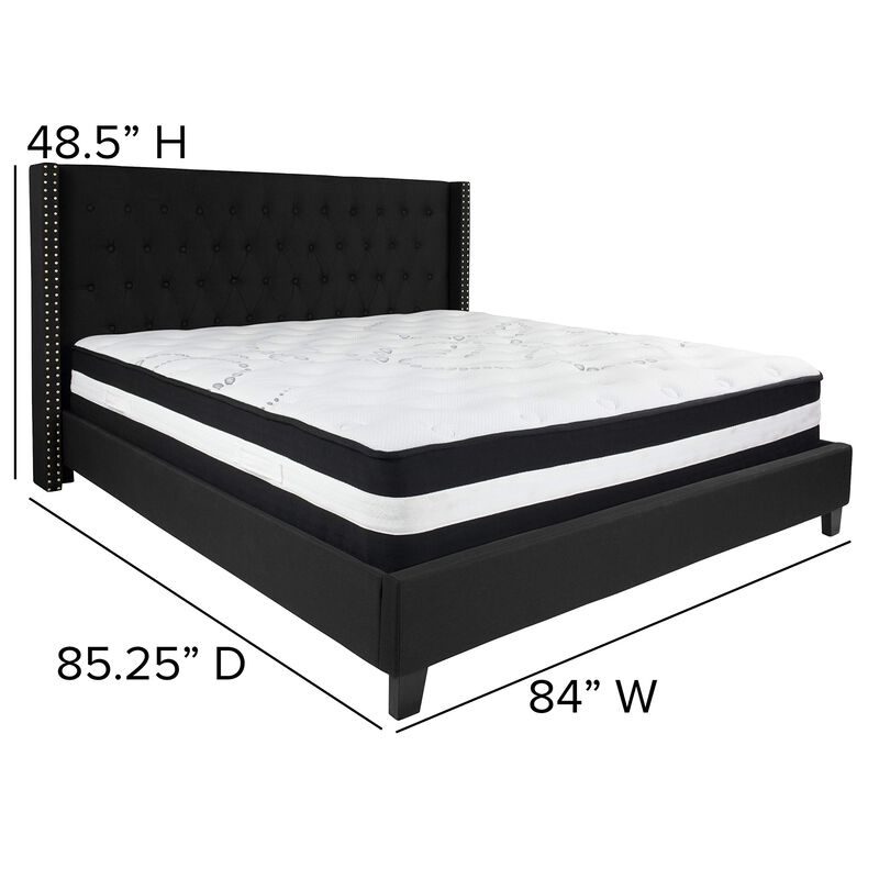 Riverdale King Size Tufted Upholstered Platform Bed in Black Fabric with Pocket Spring Mattress