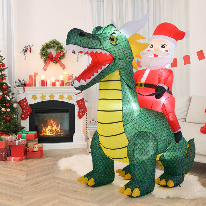 6.7 Feet Inflatable Santa Claus on Dinosaur, Outdoor Christmas Decor with LED Lights