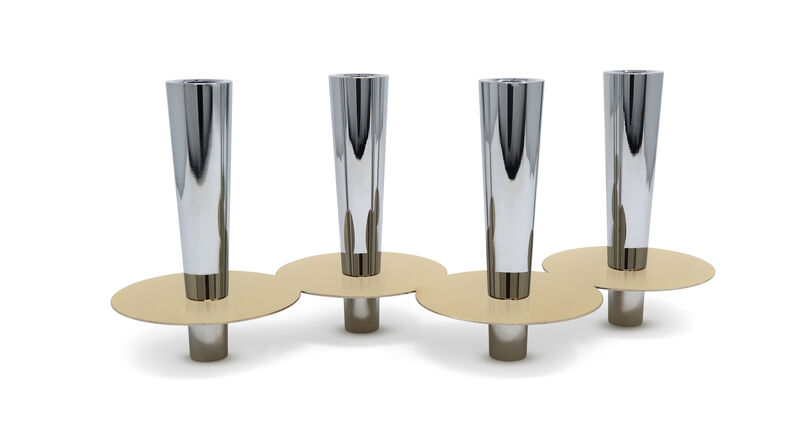 HomeRoots 6" Silver And Gold Stainless Steel Tabletop Four Light Taper Candle Holder image number 3