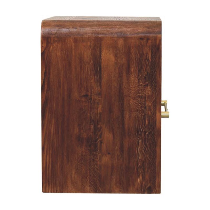 Artisan Furniture Solid Wood Tiger Oak Open Bedside with Brass Handle, 1 Drawer, Brown