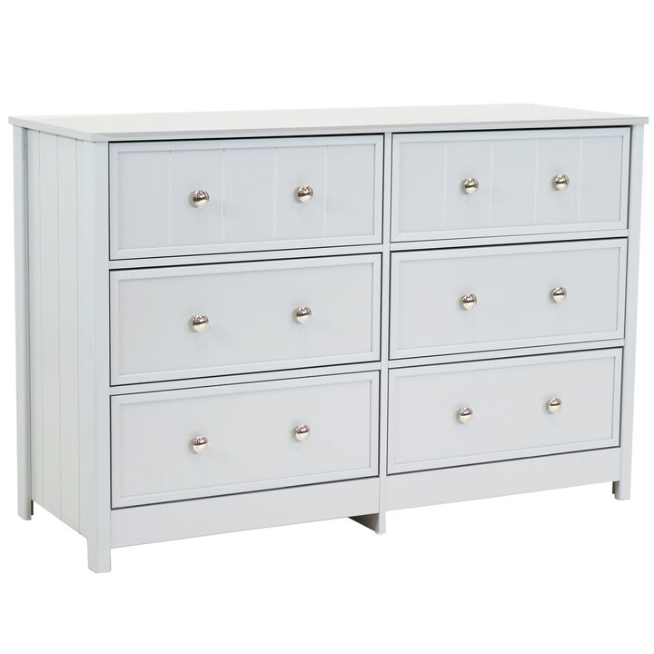 Sunnydaze Beadboard Double Dresser with 6 Drawers - Gray - 31.5 in