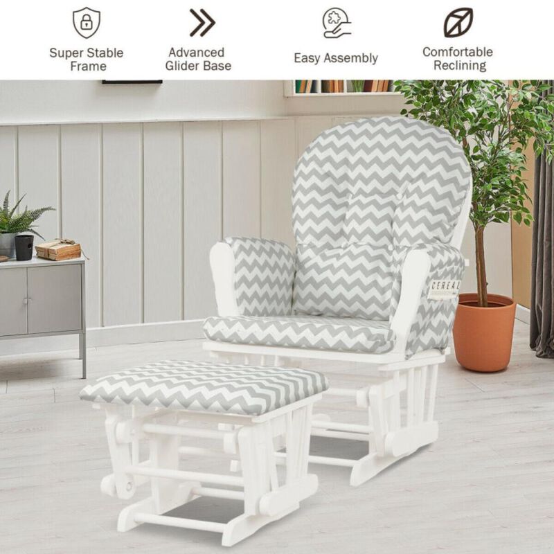 Hivvago Wood Glider and Ottoman Set with Padded Armrests and Detachable Cushion