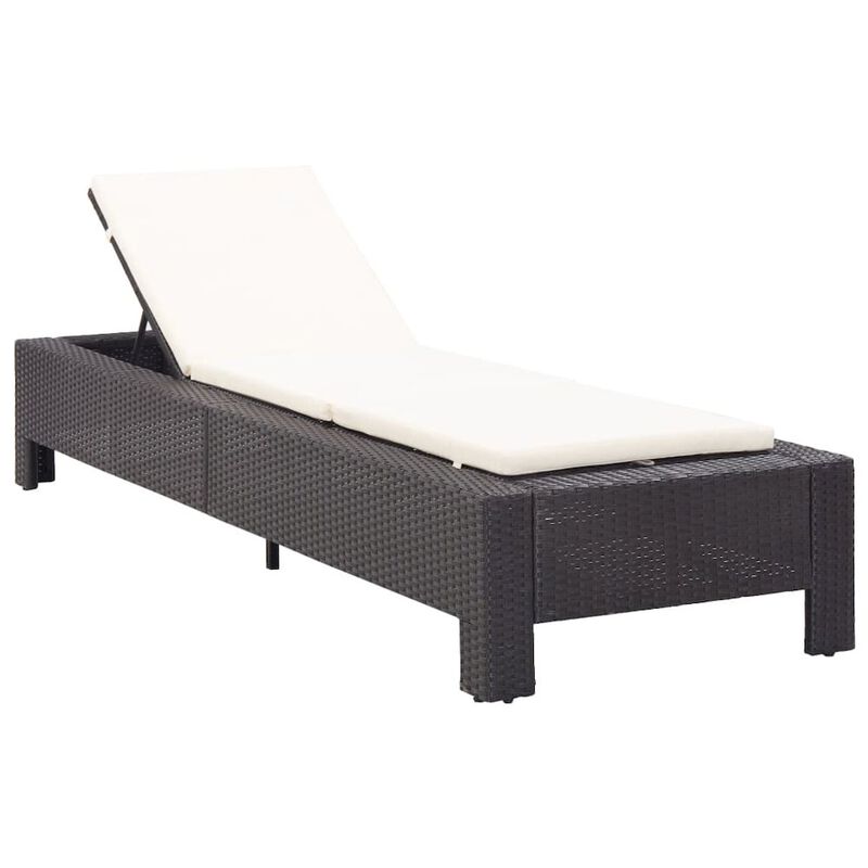 Sunbed Black rattan, cream white cushion