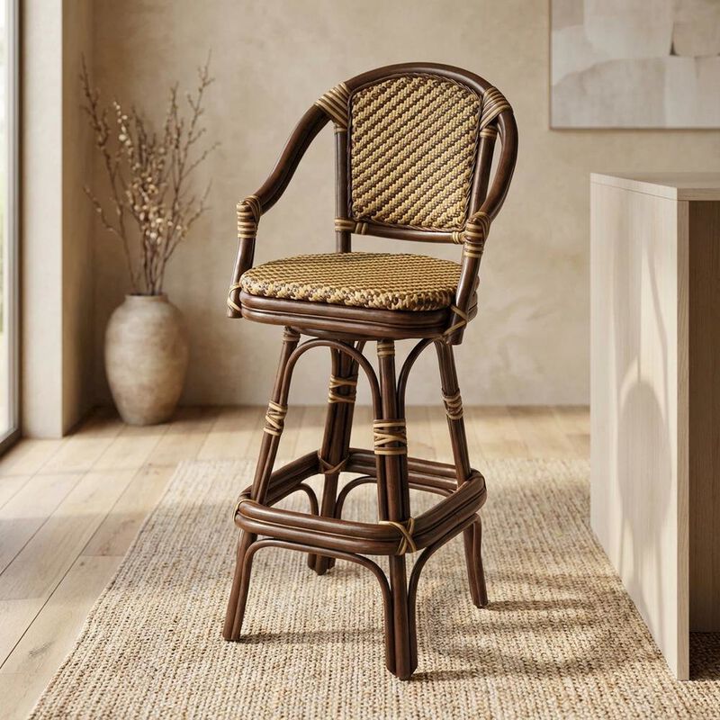 Starlight Canyon Home Rattan Bar Stool with Full Back, Transitional Counter Stool for Kitchen image number 2