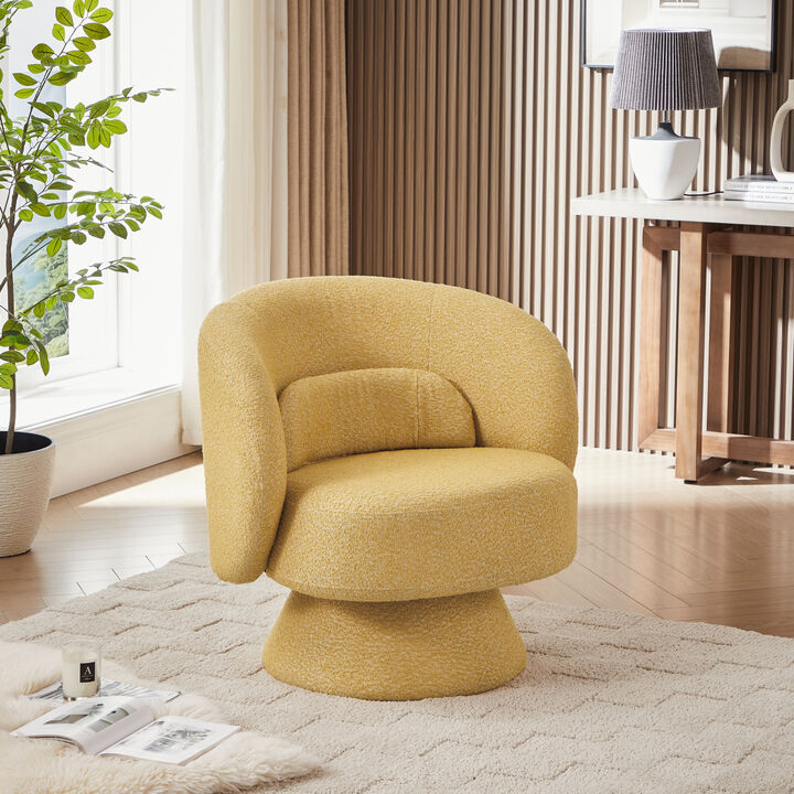 360 Degree Swivel Sherpa Accent Chair Modern Style Barrel Chair with Toss Pillows for home office, living room, bedroom, Yellow