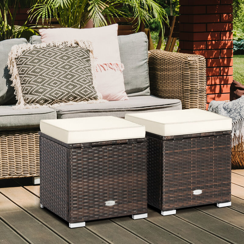 2 Pieces Patio Ottoman with Removable Cushions