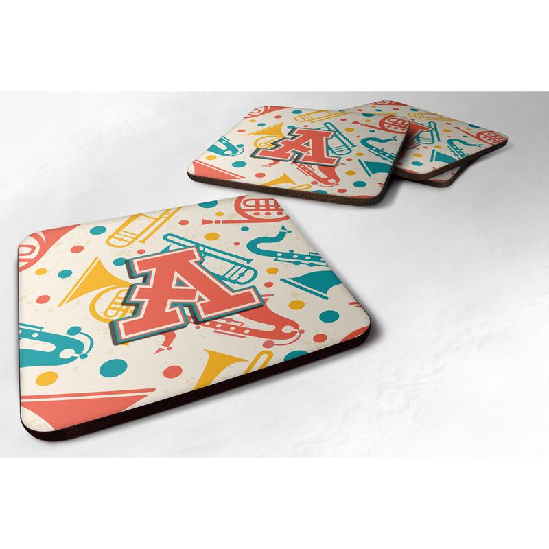 Caroline's Treasures CJ2001-RFC Letter R Retro Teal Orange Musical Instruments Initial Foam Coasters (Set of 4), 3.5, Multicolor