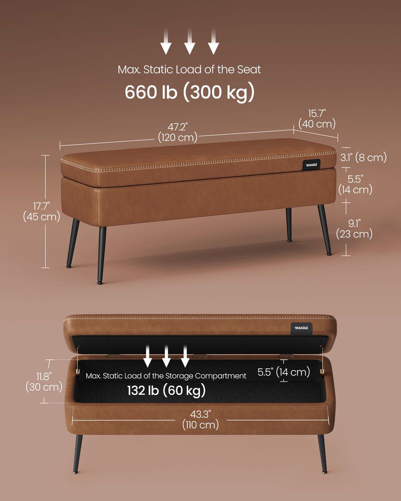 Storage Ottoman Bench with Steel Legs