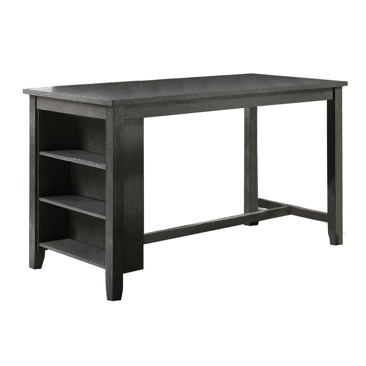 Wooden Counter Height Table with Three Storage Shelves, Gray-Benzara