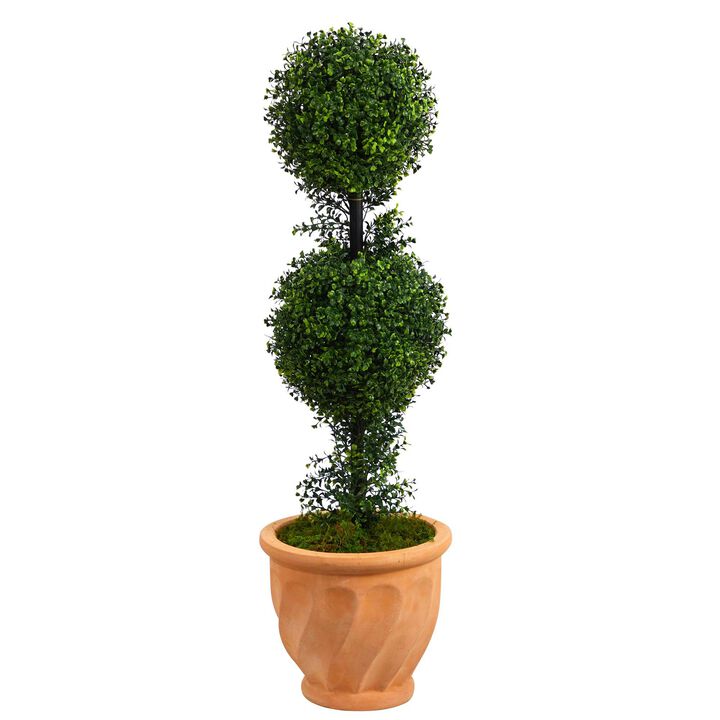 Nearly Natural 40-in Boxwood Double Ball Topiary Tree in Terra-Cotta Planter
