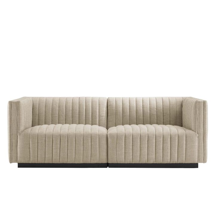Conjure Channel Tufted Upholstered Fabric Loveseat Black Beige EEI-5786-BLK-BEI
